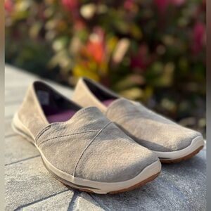 L.L.Bean Back Cove Stretch Slip-Ons in Nubuck Leather-Dark Gray/Taupe, W Size 10